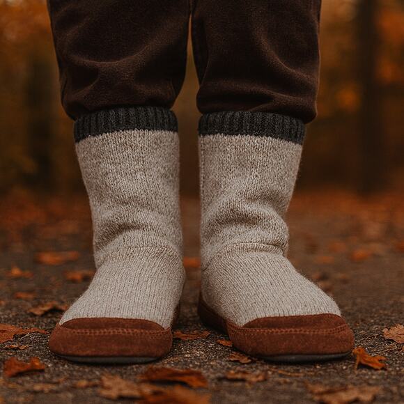 Acorn Men's SZ 9/10 Sweater & Suede Slippers Grey Ragg Wool Indoor/Outdoor - Picture 1 of 7